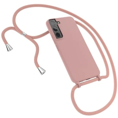 Abbildung von EAZY CASE Schutzhülle mit Handykette kompatibel Samsung Galaxy S22 5G Kameraschutz und Bildschirmschutz, TPU Silikon Bumper, in Kombi Alt Rosa Handyband Clips Silber