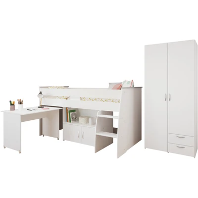 Abbildung von Parisot Jugendzimmer Set Reverse 12, (2 St., Hochbett mit Schreibtisch und Kommode + Kleiderschrank, 2 türig), viel Stauraum, platzsparend, integriert