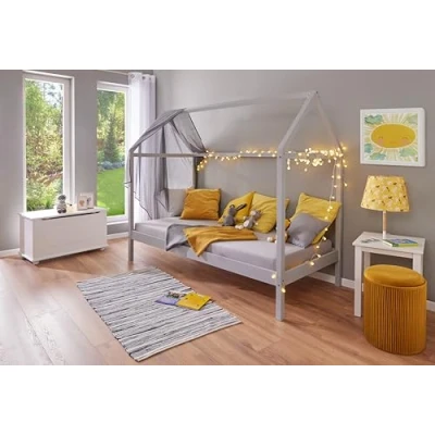 Abbildung von Inter Link Kinderbett 90 x 200 cm Hausbett Jugendbett aus massivem Kiefernholz Für Jungen und Mädchen Grau lackiert Schadstofffrei Pflegeleicht Sun Road