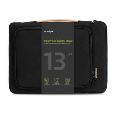 Abbildung von INNOSTYLE Laptophülle für 13 Zoll MacBook Air, HP, Dell, Lenovo, Asus Notebook, Schutzhülle Tragetasche mit Zubehö Tasche, Wasserdicht (Schwarz, Zoll)