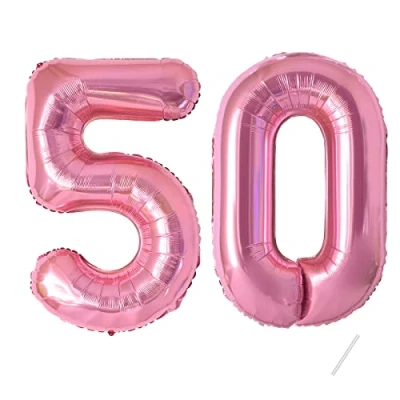 Abbildung von Geburtstag zahlen luftballon 50 jahre Folienballon Rosa in 40&quot; 101cm Geburtstagsdeko Ballon Zahl Deko zum fliegt mit Helium für Männer Frauen 50.Geburtstagsparty Jubiläum