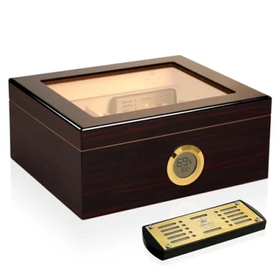 Abbildung von Slege Zigarren Humidor,Handgefertigter Humidor Spanisch Zeder Digital Hygrometer,Befeuchter,Teiler,Geschenk für Männer(30 50 Zigarren)