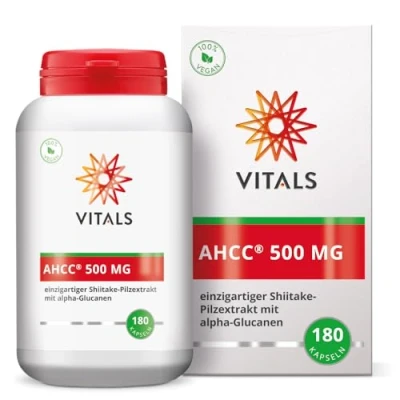 Abbildung von Vitals AHCC 500 mg, 180 Kapseln, mit Alpha Glucanen. 100% Vegan. Originalprodukt von den ursprünglichen Entdeckern