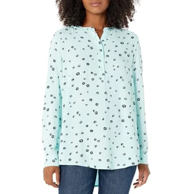 Abbildung von Amazon Essentials Damen Gewebte Langarmbluse, Aquablau Mohnblume, XS