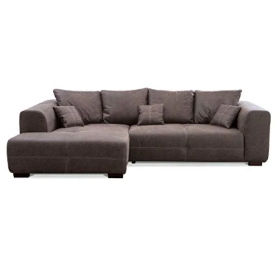 Abbildung von CAVADORE Ecksofa Mavericco inkl. Kissen / XXL Eckcouch im modernen Design Longchair links 285 x 69 170 Lederoptik braun