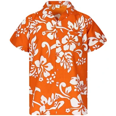 Abbildung von King Kameha Funky Hawaii Hemd, Herren, Kurzarm, Hibiscus, Orange, XL