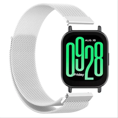 Abbildung von GIOPUEY Armband Kompatibel mit Xiaomi Redmi Watch 5 Active/5 Lite, Geflochtenes Edelstahlarmband [Verschleißfest] [magnetisch] Ersatzarmband Silver