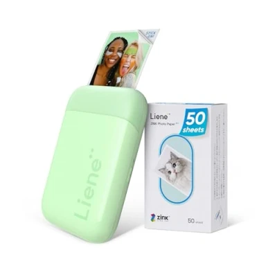 Abbildung von Liene Fotodrucker Smartphone, Tragbarer Sofortbilddrucker mit 50 Zink Klebepapier, Bluetooth 5.0 kompatibel iOS/Android Kleiner für iPhone (Grün)