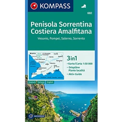 Abbildung von KOMPASS Wanderkarte 682 Penisola Sorrentina, Costiera Amalfitana, Vesuvio, Pompei, Salerno, Sorrento 1:50.000: 3in1 mit Aktiv Guide und Ortsplänen.