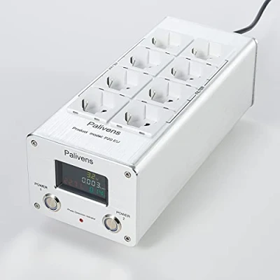 Abbildung von Pailvens Netzfilter Steckdosenleiste HiFi, 8 Fach Entstörfilter Steckdose mit LCD Anzeige, Überspannungsschutz, Lastschutz bis 15 A, Mehrfachsteckdose für Lautsprecher, CD DVD Player, Silber