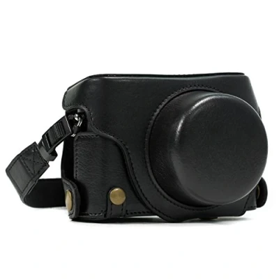 Abbildung von MegaGear Panasonic Lumix DMC LX100 Ever Ready Leder Kamera Case mit Trageriemen und Batteriezugang schwarz MG661