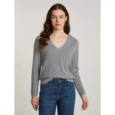Abbildung von Tommy Hilfiger Strickpullover &quot;CO CARDI STITCH V NK LS&quot;, mit Logostickerei