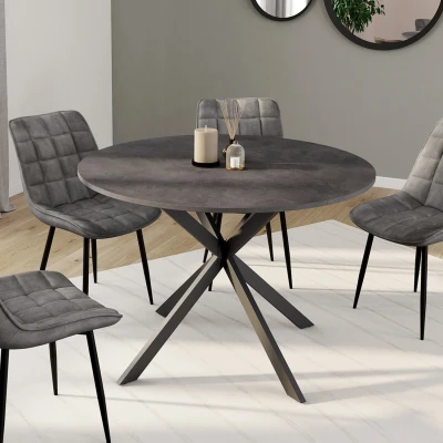 Abbildung von Runder Esstisch Platte Betoneffekt 110 cm Spinnenfuß anthrazitgrau 6 Personen IDMarket