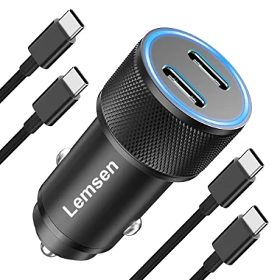 Abbildung von Zigarettenanzünder USB C Auto Ladegerät 60W, Dual PD Kfz Autoladegerät Adapter mit 2x Ladekabel für Samsung Galaxy S23/S22/S21,iPhone 15 Pro Max