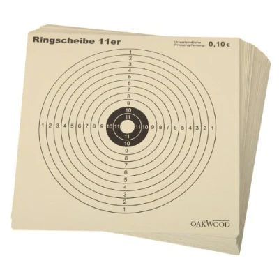 Abbildung von OAKWOOD Zielscheiben 14x14 oder 17x17 Verschiedene Motive Luftgewehr Pistole Softair Airsoft CO2 Schießscheibe für Kugelfang 50/100/150 Stück (14x14, 11er Ring (50))