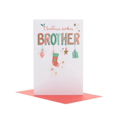 Abbildung von UK Greetings Weihnachtskarte für Bruder Hängende Ornamente Design