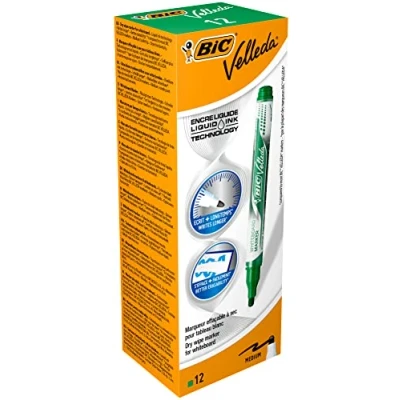 Abbildung von BiC Velleda Whiteboard Marker, Liquid Ink Tank, trocken abwischbar, Grün, 12 Stück