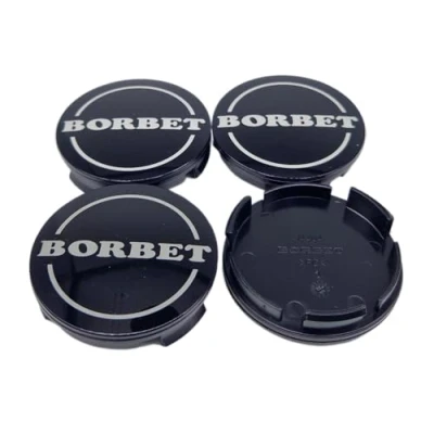 Abbildung von 4X Original Borbet Nabendeckel 55/56mm recycelt Felgendeckel Nabenkappe 74404 Schwarz Glanz Silber