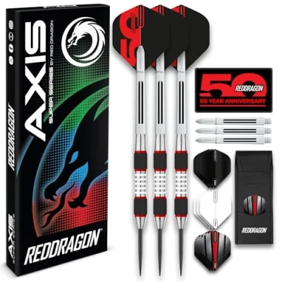 Abbildung von RED DRAGON Darts Axis Rot Series 24g 85% Wolfram Profi Satz Dartpfeile Metallspitze mit Dart Flüge und Schäften