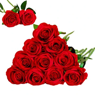 Abbildung von Floralsecret 12 Stück künstliche Seide Rose Blumenstrauß Kunstblumen Home Hochzeitsfeier Dekor (rot)