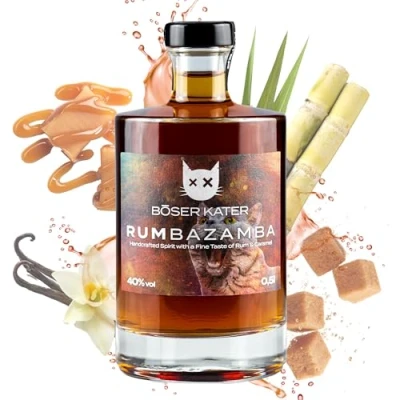 Abbildung von Böser Kater RUMbazamba Caramel Toffee, Feine Geschmacks Noten von Rum &amp; Karamell, Wild Verführerisch, Die perfekte Geschenkidee, Handgemacht mit kleiner Auflage, 0,5l 40% Vol