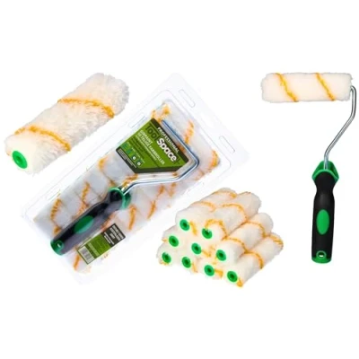 Abbildung von ToolSpace 10er Set Farbroller + Griff 11 cm Farbwalzen aus Polyacryl Malerrollen für Lacke Fellwalzen Rollen Streichen Farbrollen Lammfellrolle Paint Roller Rollerpinsel Streichrollen DIY