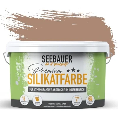 Abbildung von SEEBAUER diy Silikatfarbe Braun 5L für Innen (No. 608 Hazel Eyes) Atmungsaktive Mineralfarbe Allergiker Abwaschbare Wandfarbe Brauntöne hohe Deckkraft