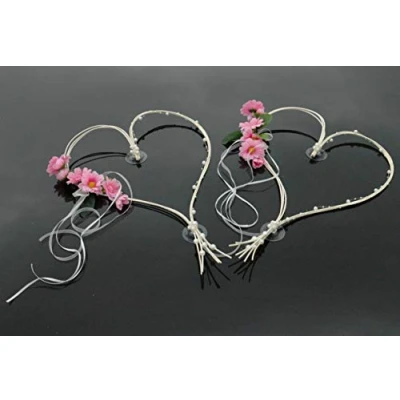 Abbildung von ROMANTISCHE Herzen Autoschmuck Auto Schmuck Braut Paar Rose Deko Dekoration Hochzeit Car Wedding (Rosa 5)