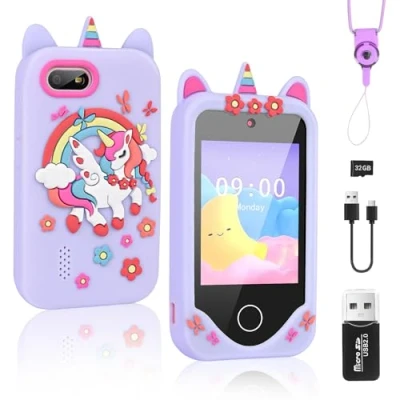 Abbildung von Weinsamkeit Pretend Smartphone für Kinder, Kinder Kamera mit 32 GB SD Karte, Spielzeug ab 3 4 Jahre Mädchen, Rollenspiel Handy Kinderhandy Einhorn Geschenkspielzeug 9 Jungen Mädchen