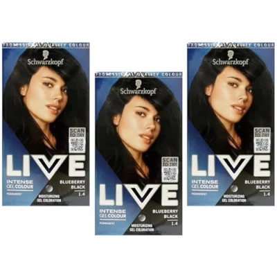 Abbildung von 3x Schwarzkopf Live Intense Gel Colour Permanent,Haarfarbe 1.4 Bluberry Black (3er Pack)