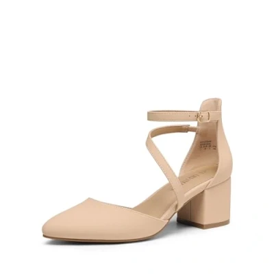 Abbildung von DREAM PAIRS Damen Pumps mit geschlossenem, spitzem Zehenbereich und niedrigem Blockabsatz, Knöchelriemen, Hochzeitsschuhe, Elegante Schuhe,Size 41.5,Nackt Nubuck,SDPU2354W