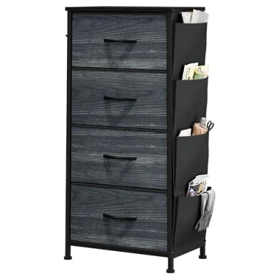 Abbildung von YITAHOME Kommode, 5 Stoffschubladen mit Griffen, Aufbewahrungsschrank, Schubladenschrank, Schrank, Metallgestell, stoffkommode für Schlafzimmer, Wohnzimmer, Flur, Büro, Schwarze Holzmaserung