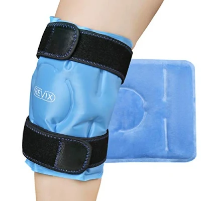 Abbildung von REVIX Knie Kühlpads Kalte Therapie, Wiederverwendbare Gel Eiswickel für Beinverletzungen, Schwellungen im Knie, Kniegelenkersatzoperationen, Kältetherapie bei Arthritis Blau