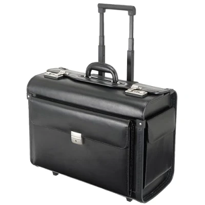 Abbildung von ALASSIO 92705 Pilotenkoffer Silvana, Businesskoffer aus echtem Leder, Geschäftskoffer mit arretierbarem Teleskoptrolleysystem, Laptopkoffer abschließbar, Lederkoffer ca. 41 x 26 51 cm, schwarz