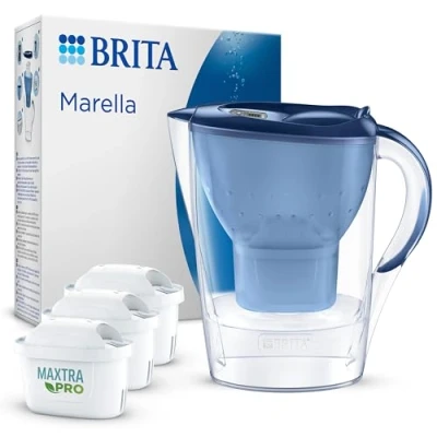 Abbildung von BRITA Wasserfilter Kanne Marella blau (2,4l) inkl. 3x MAXTRA PRO All in 1 Kartusche Filter zur Reduzierung von Kalk, Chlor, Blei, Kupfer &amp; geschmacksstörenden Stoffen im Wasser