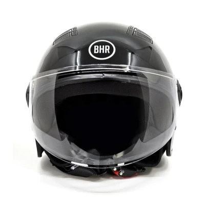 Abbildung von BHR Helm Demi Jet 834 FLOW Sommer Rollerhelm Homologiert ECE 22.06 mit 16 Belüftungslöchern Vespa Kratzfestem Visier und Mikrometrischer Auslösung Schwarz Metallic L