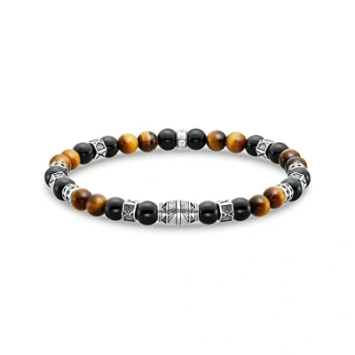 Abbildung von Thomas Sabo Herren Armband mit schwarzen Onyx Beads und Tigerauge Silber, aus geschwärztem 925er Sterlingsilber, Länge 17 cm, A2087 507 7 L17
