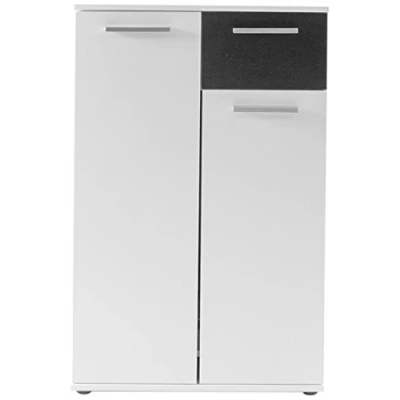Abbildung von byLIVING Schuh Kommode JAKOB / In moderner Schwarz Weiß Optik 2 Türen und 1 Schublade Garderoben Set Für ca. 15 Paar Schuhe Schuhschrank Side Board B 60, H 102, T 30 cm