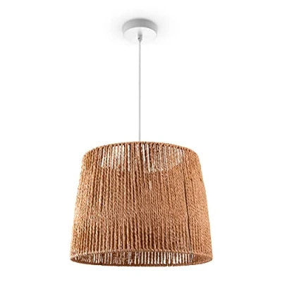 Abbildung von Paco Home Pendelleuchte Hugo Amadeo, ohne Leuchtmittel, Wohnzimmer Esszimmer Rattan Optik Boho Lampenschirm Papier