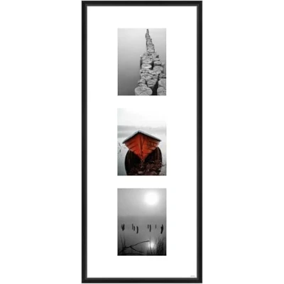 Abbildung von nielsen Collagerahmen mit Passepartout, 30x74 cm 3x 13x18 cm, Aluminium, Schwarz matt, Collage 3 Bildern zum Aufhängen im Hoch &amp; Querformat, Echtglas, Gallery Junior