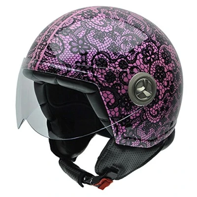 Abbildung von NZI Zeta Graphics Motorradhelm, Schwarzen Brokat mit Rosa Hintergrund, M