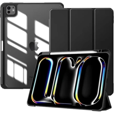 Abbildung von TiMOVO Hülle für iPad Pro 11 Zoll M4 2024 Schutzhülle mit Stifthalter, Schlank Ständer Klarer Transparent Rückseite Zoll, Auto Schlaf/Aufwach, Schwarz