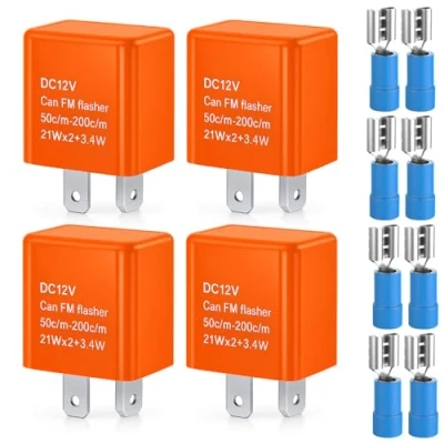 Abbildung von Gebildet 4Stücke Universal 12V 2Polig Blinkrelais, Auto Motorrad Elektronische LED Blinker Licht Relais, Relais mit Regler Blinken, Geschwindigkeit Einstellbar (Orange)