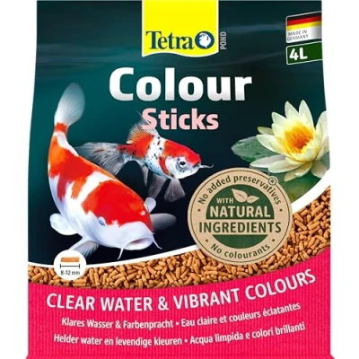 Abbildung von Tetra Pond Colour Sticks Fischfutter für Teichfische, natürliche Farbenpracht und klares Wasser im Teich, 4 L Beutel