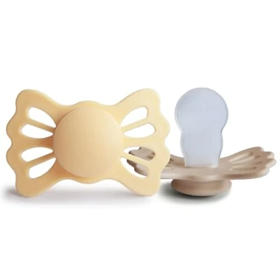 Abbildung von FRIGG Lucky Silikon Schnuller Symmetrischer 2er Pack BPA frei Hergestellt in Dänemark Pale Daffodil/Silky Satin Größe 2 (6 18 Monate)