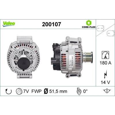 Abbildung von VALEO 200107 Lichtmaschine 14V 180A MERCEDES BENZ: ML Klasse, C Klasse T modell, E Limousine, JEEP: GRAND CHEROKEE 3, Commander kfzteile,
