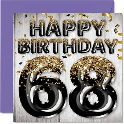 Abbildung von Geburtstagskarte zum 68. Geburtstag für Männer schwarze und goldene Glitzerballons Happy Karten 68 Jahre alten Mann Papa Opa Onkel 145 mm x 60 Achtel Grußkarten Geschenk