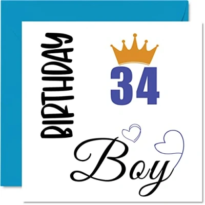 Abbildung von Stuff4 Geburtstagskarte zum 34. Geburtstag für Männer 34 Jahre alten Mann Sohn Bruder Onkel Cousin Freund Neffe, 145 mm x Vierunddreißig Grußkarten Geschenk