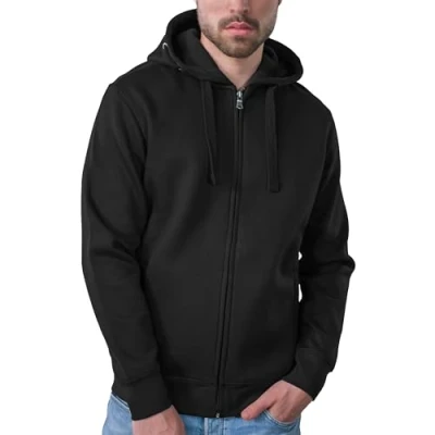 Abbildung von HRM Herren 707 Premium Hooded Jacket I Fair Trade Kapuzenjacke, 320 g/m² Aus 70% Baumwolle &amp; 30% recyceltem Polyester, Black, S