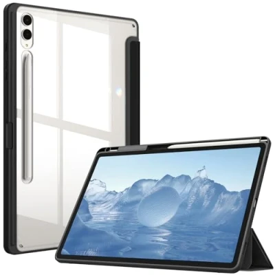 Abbildung von Fintie Hybrid Hülle für Samsung Galaxy Tab S9 Plus 12.4 Zoll 2023 SM X810/X816B/X818U Tablet mit Stifthalter Stoßfeste Schutzhülle transparenter Hartschale auf der Rückseite, Schwarz